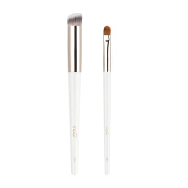MSQ 2Pcs Concealer Makeup Brush Under Eye Angled Flat Top Kabuki Nose Contour Brush for nasolabial fold,acne scarring