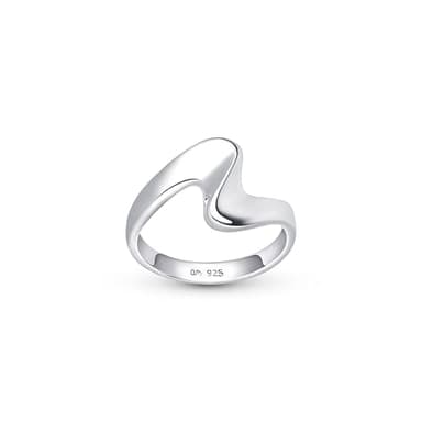 Amberta Solid Sterling Silver Wave Ring for Women: Wavy Silver Stackable Rings Size V