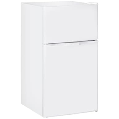 HOMCOM 88L Under Counter Fridge Freezer with 5-Setting Thermostat, Small Fridge with Light, 2 Reversible Doors, Removable Shelves and Ice Box, 3 Star Freezer Rating, E Rated, White