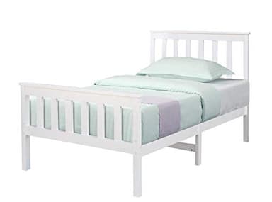 BUYEREMPIRE 3ft Single Wood Bed Frame with Mattress Sprung Gel Memory Foam White Pine Solid wood Bed Frame Shaker Style UK (3ft Bed with Mattress)