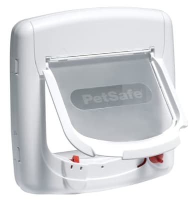 PetSafe Magnetic 4 Way Locking Deluxe Cat Flap - Selective Entry for Secure Access - White & Woodgrain