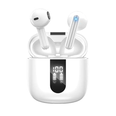 JBES Wireless Earbuds Bluetooth Earphones, 60H Deep Bass Ear Buds with 6 Noise Cancelling Microphone, IP5 Waterproof in Ear Headphones for iPhone Android Sports Gaming (White)