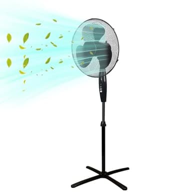 shine planet 16" Oscillating Desk Fan: 1.1-1.25M Height Adjustment, 3-Speed Button Control & Tilt Head for Wide Cooling Coverage - Easy Assembly with Energy-Saving Aluminum Motor (BLACK)