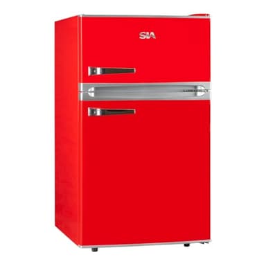 SIA RFM88R 88L Freestanding Under Counter Red Retro Fridge Freezer, Adjustable Thermostat, Interior LED Light, 2 Years Parts and Labour Guarantee