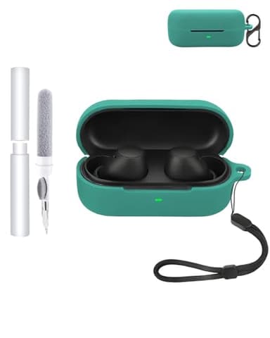 Silicone Case for SONY WF-C510 Earbuds - Shockproof,Waterproof, Slim & Soft Cover, with Lanyard, Keychain & Cleaner Kit, Dark Green