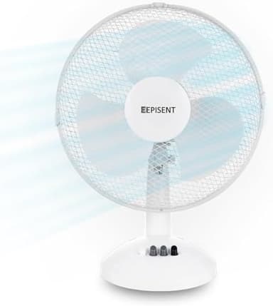 EPISENT 12" Desk Fan – Quiet Portable Oscillating Table Fan with Adjustable Tilt & 3 Speeds – Silent Cooling Fan for Bedroom, Office & Kitchen – WHITE