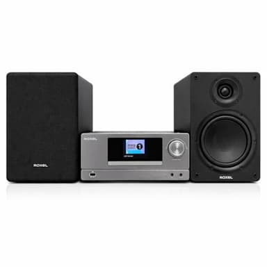 ROXEL All-in-One Hi-Fi System – CD Player, DAB+/FM Radio, BT 5.4, 100W Speakers, USB Playback, Optical TV Input, 3m Detachable Cables, Headphone Jack – Compact Home Stereo Audio, RCD-850BT (Gunmetal)