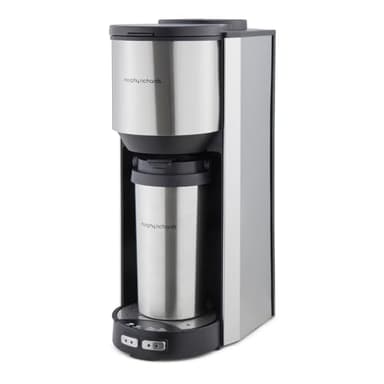 Morphy Richards Tazza Pour & Go, Single Cup Coffee Machine, Includes Travel Mug, Bean To Cup, 35g Integrated Grinder, Easy Operation, Coffee On The Go, 900W, Stainless Steel, 162105