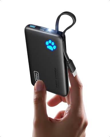 INIU Power Bank, Smaller & Lighter 10000mAh 20W Fast Charging with USB C Cable & Flashlight Portable Charger, Travel Powerbank Battery Pack for iPhone 17 16 Samsung Xiaomi Tablet etc.