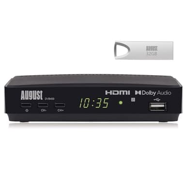 August DVB400 Freeview HD Recorder – HDMI 1080p Set-Top Box Receiver with EPG, Pause, Rewind, Timeshift, USB Recording, Multimedia Player, SCART Output, Require TV Aerial, Not Compatible Freesat