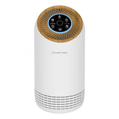 Russell Hobbs Air Purifier for Bedroom Home 90m ³/h CADR, 99.95% Carbon Filter Captures Bacteria, Allergies Odour, Dust, LED Display, Clean Air Compact White Scandi Wood Effect RHAP1031WDW