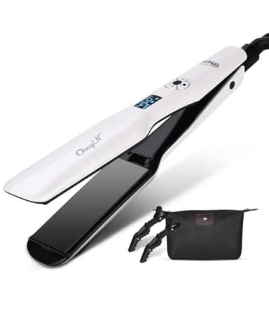 CkeyiN Hair Straighteners Wide Plates, Tourmaline Ceramics Professional 1.8 inch Flat Iron with LCD Display 12 Speed Temperature Control, Dual Voltage PTC Fast Heating Straighter