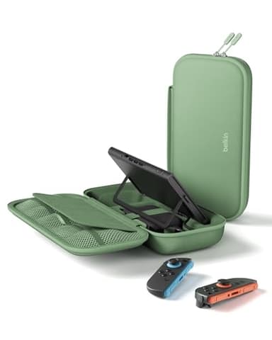Belkin Gaming Nintendo Switch 2 Charger Case with Removable 10,000mAh Power Bank, LCD Display, 20W Fast Charging Nintendo Switch Charger with Holder for AirTag & Games - Green