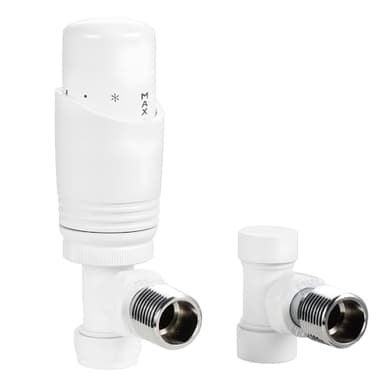 VANCOCO Glossy White Thermostatic Radiator Valve 1/2"×15mm Angled with Lockshield, Thermostat TRV Set, H62 Brass, Energy Saving