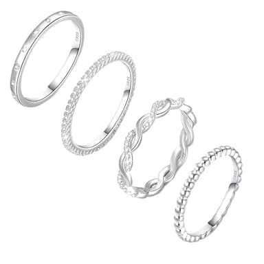 Diorra Sterling Silver Ring for Women, 4PCS Thin Stackable Rings Cubic Zirconia Thumb Ring Set Engagement Statement Wedding Bands for Women Size 5-10