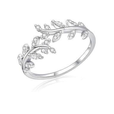 925 Sterling Silver Open Rings, Adjustable Wrap Rings with Leaves Design, Personalizable, Rhinestone Accents for Women Girls, Chic Gifts for Mother, Girlfriends, Sister