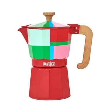 La Cafetière Venice 6 Cup Espresso Maker, 290ml Aluminium Stovetop Coffee Maker with Geometric Design, Gas and Electric Hob Moka Pot with Wooden Handle, Utopian Lines