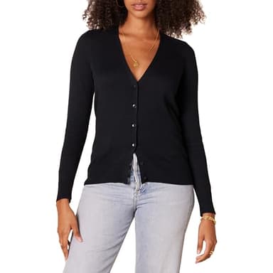 Amazon Essentials Women's Lightweight V-Neck Cardigan Jumper (Available in Plus Size), Black, S