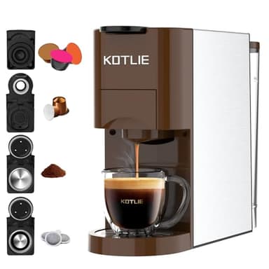 4 in 1 Espresso Single Serve Coffee Machine for Nespresso Original/Dolce Gusto/L’OR/Ground Capsule and ESE Coffee Pods,19Bar Multi-Capsule Coffee Machine AC-513K