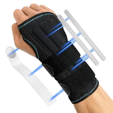 AOGOE Wrist Support Brace with 3 Metal Splint, Wrist Support Splint Arm Stabilizer for Men Women, Carpal Tunnel Wrist Support, Left or Right Hand Support and Tendonitis Arthritis Pain Relief, Right-L