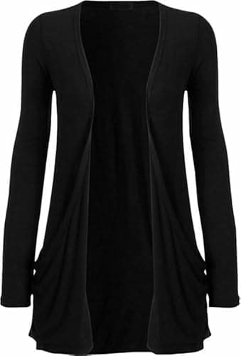 SXME MIGHT SAY Women's Casual Pocket Cardigan, Long Sleeve, Open Front, Waterfall Mid-Length, UK Plus Size (UK, Numeric, 8, 26, Regular, Regular, S/M (8-10), Black)