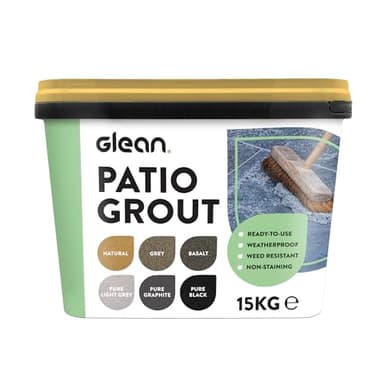 GLEAN Patio Grout | NATURAL | 15kg - 20m² Coverage | Jointing Compound | Brush In Patio Grout For Paving Patios & Block Paving | Self Setting All Weather Application | Ready Mixed