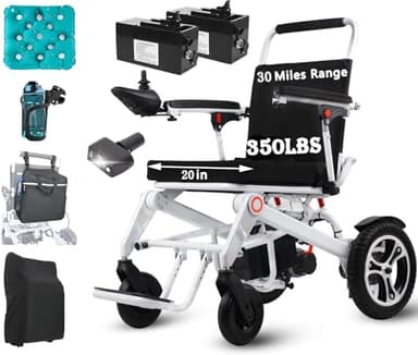 30+Miles Electric Wheelchair for Adults with 2 * 12AH Li-ion Battery, All Terrain Power Wheelchairs, Lightweight Portable Motorized Wheelchairs for Adults & Seniors, Support 300lbs, Airline Approved