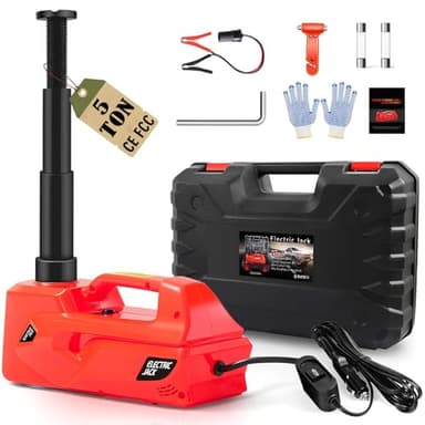 Warmfay Electric Car Jack 5Ton, 12V Hydraulic Car Jack Lift, 6.1-17.7 Inch Lift Range, Portable Emergency Kit Built-in Safety Hammer, Garage Repair Tires Change for SUV MPV Sedan Truck
