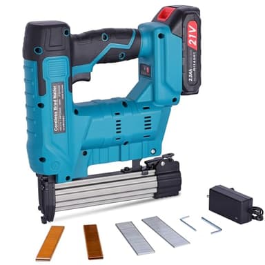 18GA 2 in 1 Cordless Brad Nailer & Staple Gun, Battery Powered Nail Gun with 2000pcs Nails & Staples, Supports F32 Brad Nails & 425K Staples, for Trim, Furniture & DIY Woodworking