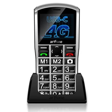 artfone A400 4G Senior Mobile Phone, 4G Big Button Mobile Phone for Elderly with 2MP Camera | Stereo Speaker | Time Reporting | SOS Button | USB Type C | Charging Dock | 2.4" Display | Torch | 1800mAh
