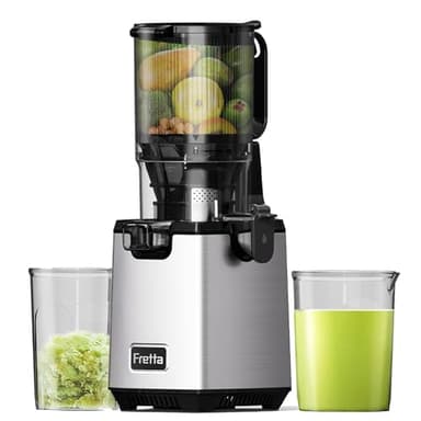 Fretta Juicer Machines, Cold Press Juicer,Self Feeding Fruit Juicer Machine,1.8L Large Capacity Hopper for Batching Juicing, Low Speed Masticating,Quiet and High Yield, Easy Clean Extractor, BPA Free