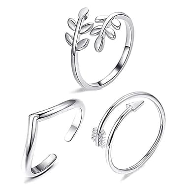 3pcs Adjustable Sterling Silver Rings Set - Stackable Open Knot Ring for Thumb, Joint, Toe - Resizable for Women and Girls