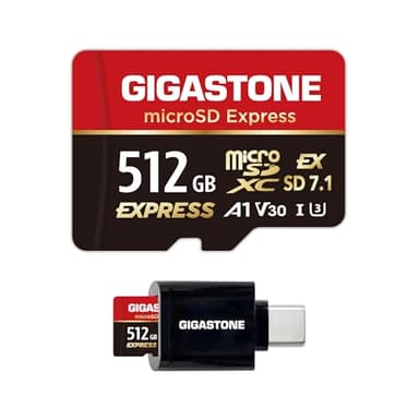 GIGASTONE 512GB microSD Express, MicroSDXC Express Memory Card SD 7.1 Speed up to R/W 880/650MB/s Compatible with Nintendo Switch 2, Professional Camera, A1 V30 U3, with Adapter and Type C Card Reader
