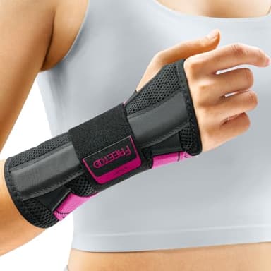 FREETOO Carpal Tunnel Wrist Supports Brace Fit Right Hand Night Support, Fitted Wrist Splint for Tendonitis Arthritis Pain Relief, Hand Support Splint for RSI, Sprain - For Women and Men (Pink, L/XL)