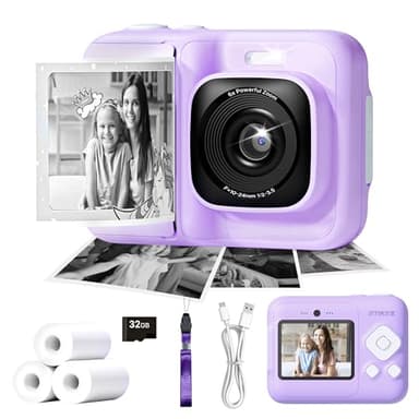 ETIKEZ Kids Camera, 1080P Instant Digital Print Camera for Kids, Christmas Birthday Gifts for 4 5 6 7 8 9 10 Year Old Girls Boys, 3 Rolls Printing Paper, Purple, 1Pack+2Modes
