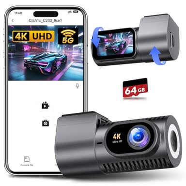 CIEVIE Dash Cam Front 4K-1.5" IPS Display, 5GHz WiFi, 64G Card, 360° Rotation Mini Dashcam, Car Camera with WDR Night Vision, 24H Parking Mode, G-Sensor, Loop Recording,170° Angle,Dash Camera for Cars