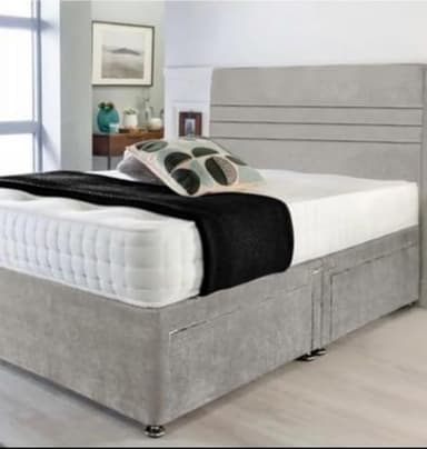 Fireplaces 4 Life Light Grey Plush Divan Bed Set + Memory Mattress + 24" Matching Headboard * Storage Available (No Drawers, 3ft Single)