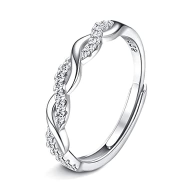 JeweBella Adjustable 925 Sterling Silver Ring for Women Eternity Cubic Zirconia Crossover Engagement Wedding Promise Thumb Girls Anniversary Jewellery Gifts