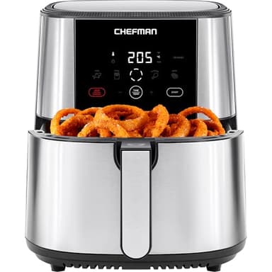 Chefman TurboFry® Touch Air Fryer, XL 7.5 Litre Family Size, 1800W Power, 4 Presets, Uses No Oil, Nonstick Dishwasher-Safe Parts, Automatic Shutoff, Stainless Steel, Uk