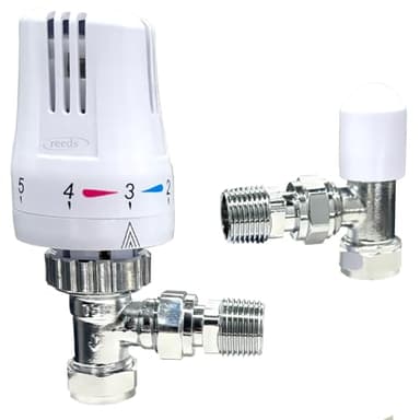 Reeds Thermostatic Radiator Valve TRV with Lockshield White Chrome 15mm x 1/2 inch