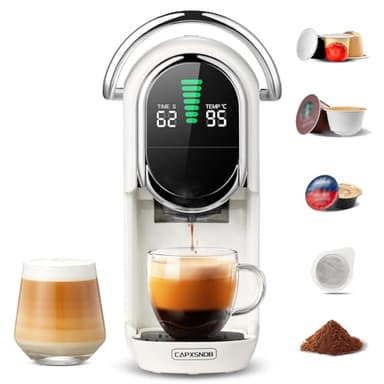 Magician1 Mini Pod Coffee Machines 5 in 1 for Nespresso Original OL, Dolce Gusto, Lavazza A Modo Mio Capsule, ESE 44mm Pads and Espresso Ground Coffee, 20 Bar, 1450W, Hot/Cold Brew for Home & Office