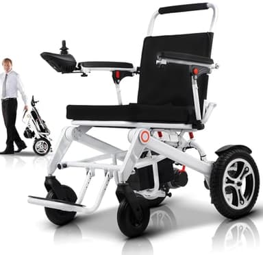 Electric Wheelchairs for Adults, Folding Lightweight Aluminium Power Wheelchair, 24km Long Travel Range, 8 KMPH Speed, 500W Dual Motors, All Terrain Mobility Chair for Indoor/Outdoor