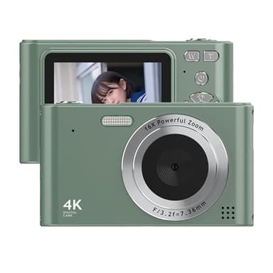 Andoer 4K Digital Camera, 48MP Compact Portable Photo Camera 2.4 Inch Screen 16X Digital Zoom Anti-Shake Face Detection Beauty Effect Motion Detection for Kids Teen Students Beginner (Army Green)