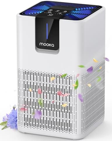 Air Purifiers for Home Large Room Up to 1250 Ft²,MOOKA H13 HEPA Air Purifier for Pets Dust Odor Smoke,Aromatherapy Function,Air Cleaner with 15dB Quiet Sleep Mode for Bedroom Office Living (White)