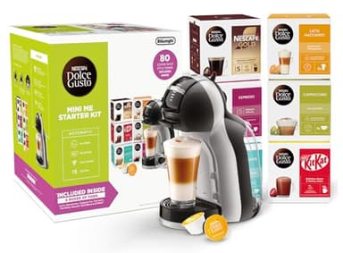 NESCAFÉ Dolce Gusto EDG155.BG Mini-Me Automatic Coffee Machine Black & Arctic Grey by De’Longhi - Starter Kit