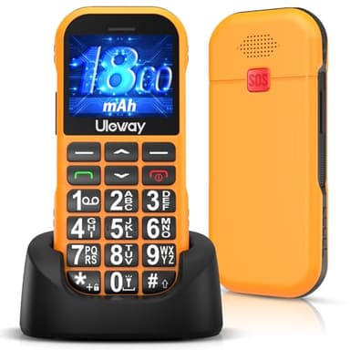 Big button Mobile Phone for Elderly, GSM Unlocked Senior Mobile Phones with 1800mAh Battery, Dual SIM Easy to Use Basic Mobile Phone With SOS Emergency Button,USB-C Cable, Charging Station (Orange)