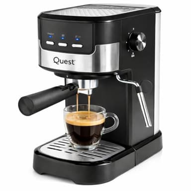 Quest Espresso Coffee Machine / 15 Bar Pressure/Filter & Measuring Cups Included / 1.2L Water Tank/Dual Stainless Steel Filter/Compatible with Ground Beans / 1100W
