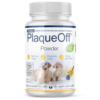 ProDen PlaqueOff Powder for Dogs & Cats, Tartar & Bad Breath Remover 100% Natural Teeth Cleaner and Plaque Remover 60 g