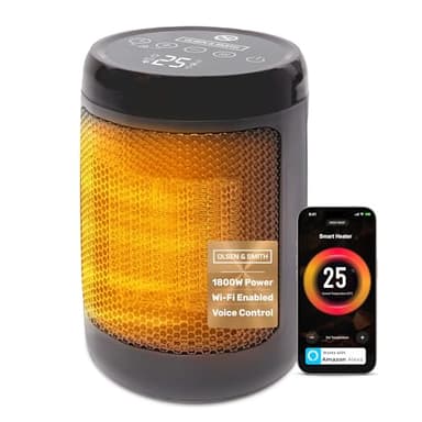 Olsen & Smith 1800W Smart Ceramic Heater Wi-Fi/App/Voice Control Alexa Small Compact Indoor Use, Energy Efficient Tabletop Plug In Electric Portable Fan Room Space Heater with Thermostat, Fast Heating