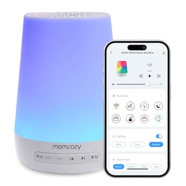 Momcozy White Noise Machine,Sound Machine for Baby Adults with 7 Colour Night Light,34 Soothing SoundsTherapy for Sleeping Nursery, White Noise APP Control,Timer,USB Rechargeable,Office Home Travel